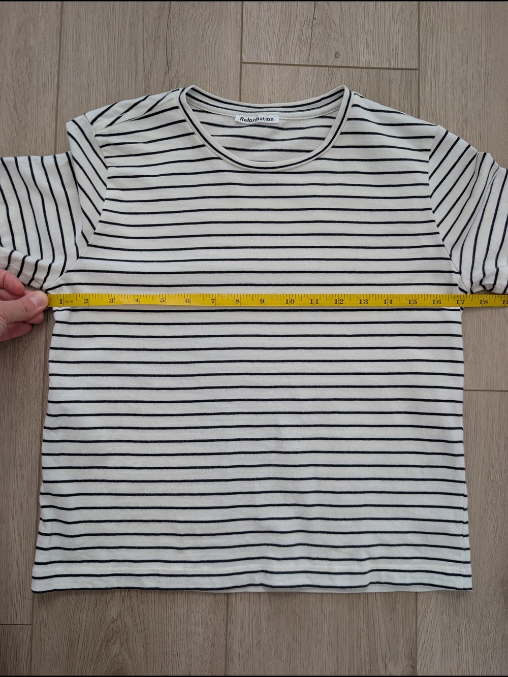 Reformation White & Black Striped Tee | Crew Neck | Size XS - Picture 4 of 8